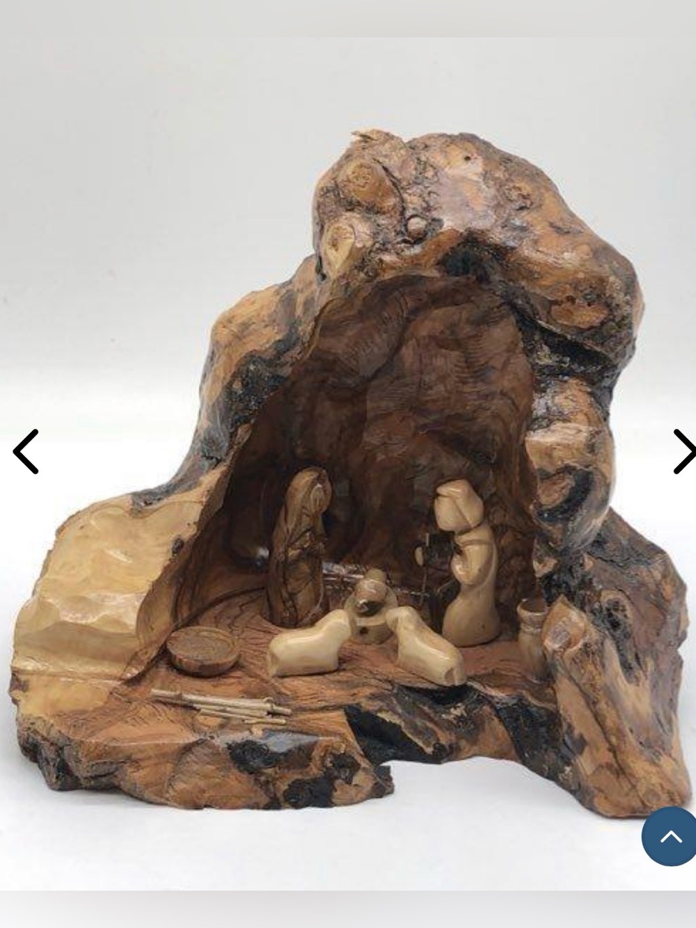 Hand Crafted Wooden Nativity Grotto in Natural and Black Tones 10”X6”X9”